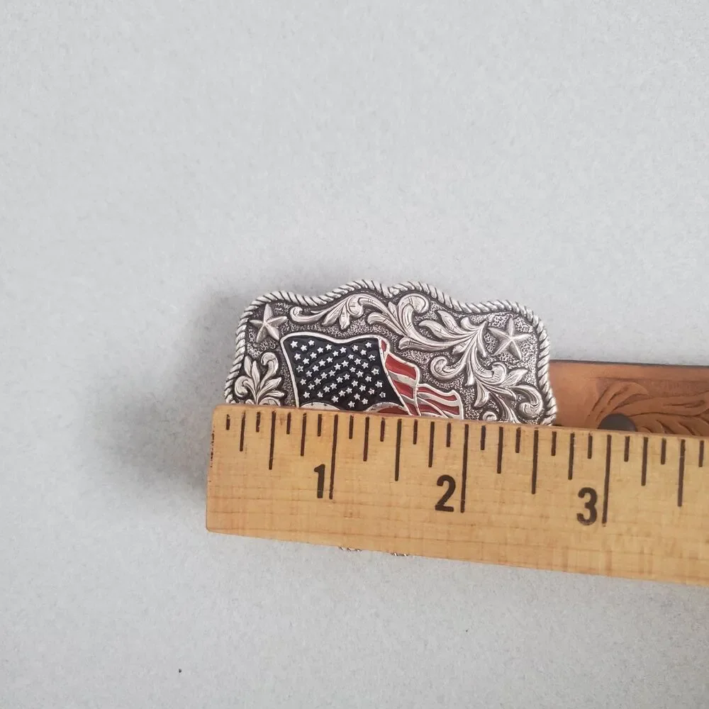 Nocona American Flag Belt Buckle and Justin Belt Youth Size 24 Western USA